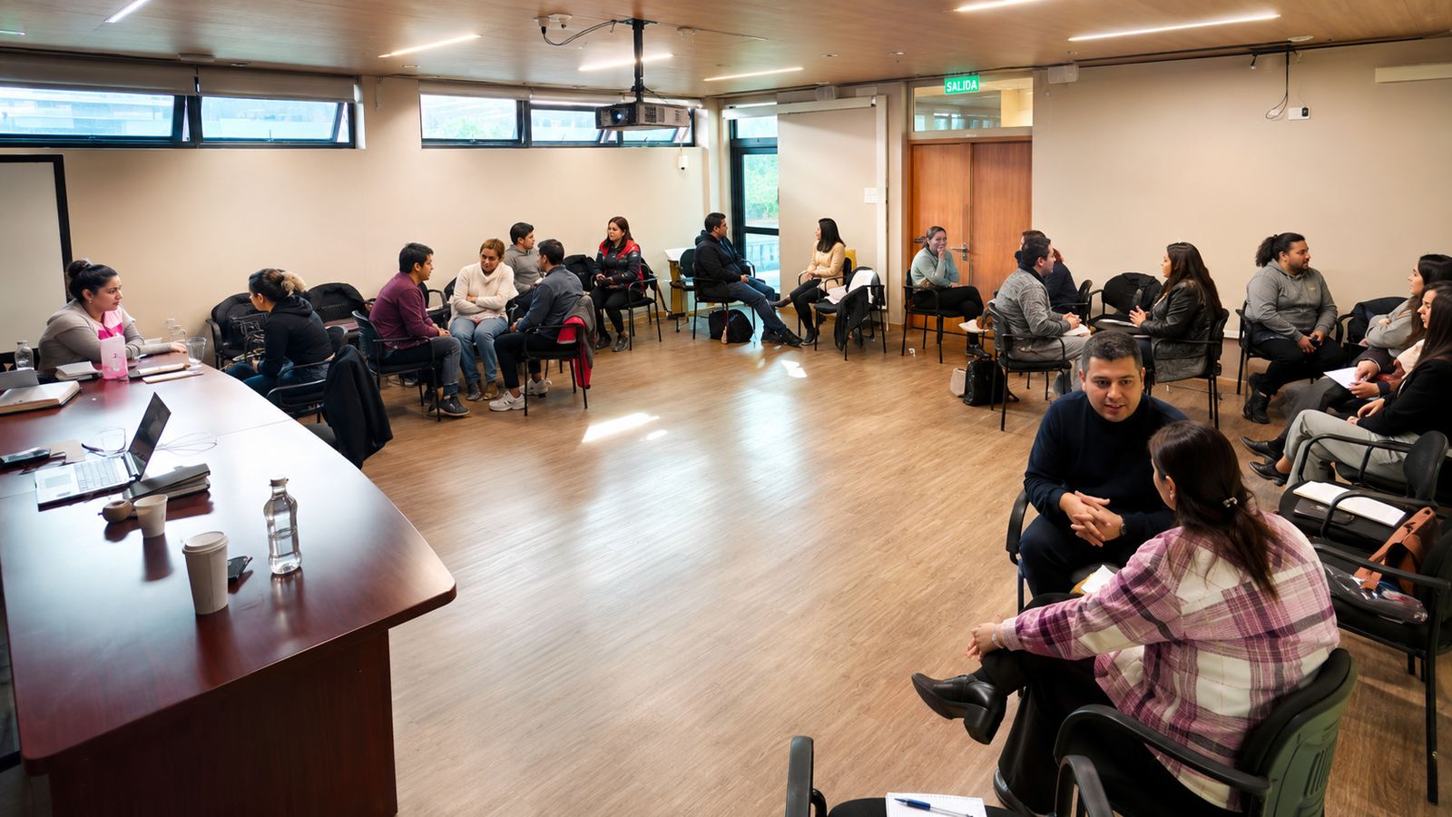 Participantes en una dinámica de mentoring cruzado durante una experiencia Bondify de conversación y aprendizaje colaborativo.